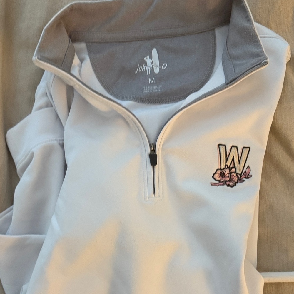 White Quarter-Zip Pullover with Embroidered W